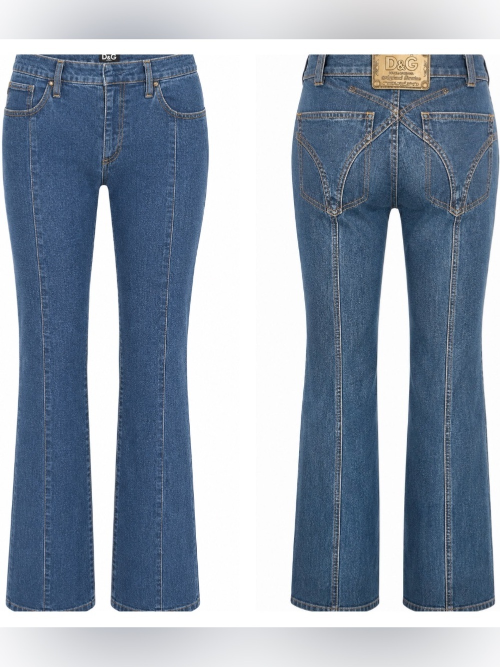 D&G Dolce & Gabbana Medium Blue Flared High-Rise Women's Jeans 40 Made in Italy